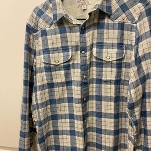 The Lucky Brand Men’s Medium Indigo Plaid Western Long Sleeve Shirt
